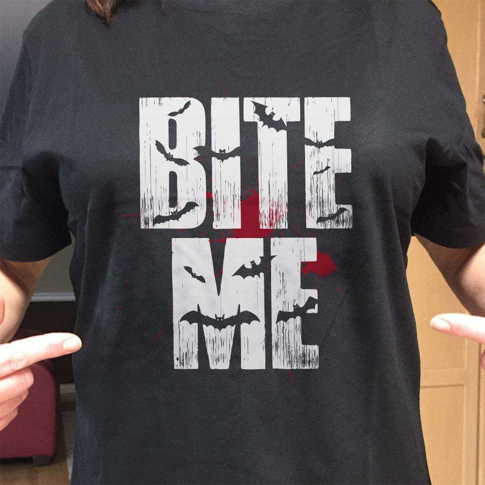 Designs by MyUtopia Shout Out:Bite Me Adult Unisex Black T-Shirt