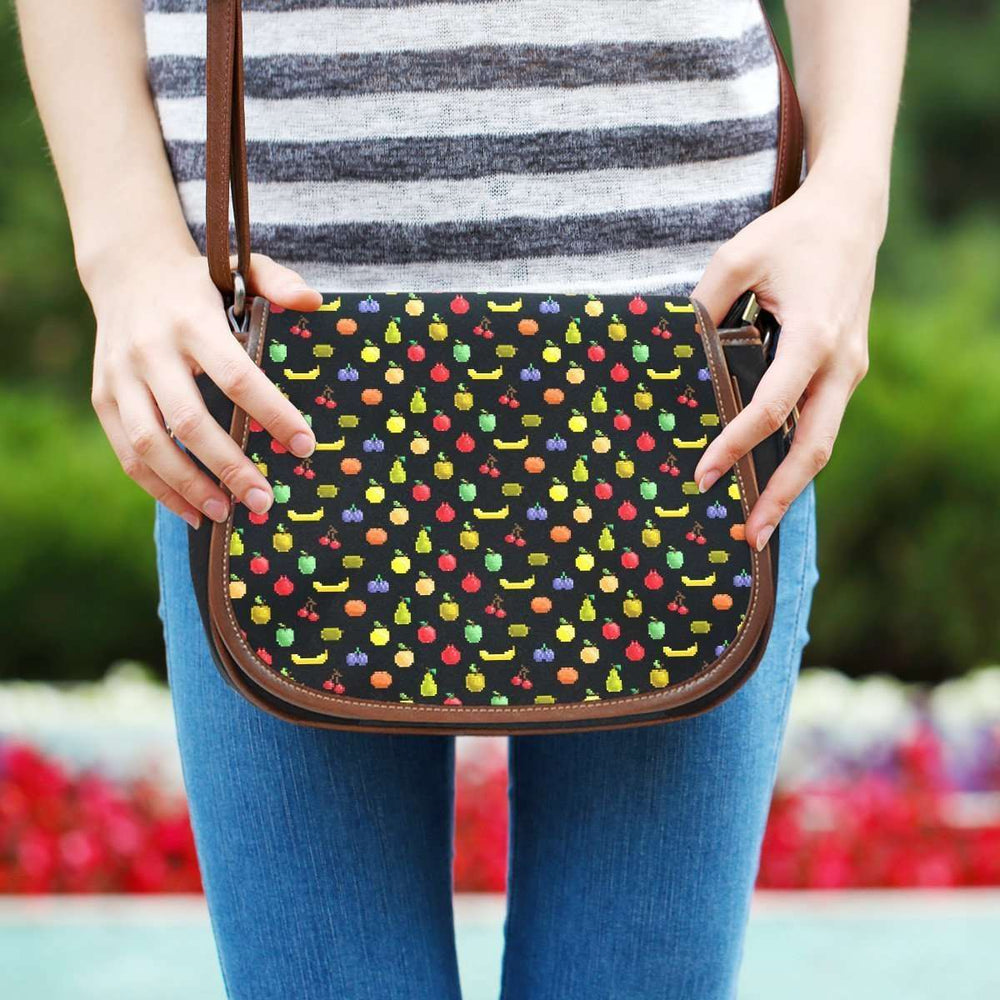 Designs by MyUtopia Shout Out:Bitmap Fruit all over print Canvas Saddlebag Style Crossbody Purse