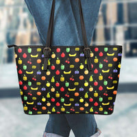 Load image into Gallery viewer, Designs by MyUtopia Shout Out:Bitmap Fruit All Over Print Faux Leather Totebag Purse,Large (11 x 17 x 6) / Black/Multi,tote bag purse
