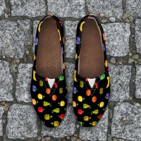 Load image into Gallery viewer, Designs by MyUtopia Shout Out:Bitmap Fruit Casual Canvas Slip on Shoes Women&#39;s Flats,US6 (EU36) / Black/Multi,Slip on Flats
