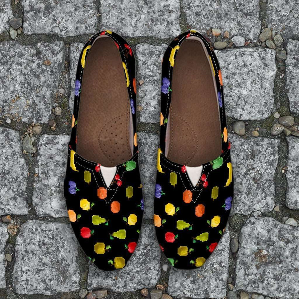 Designs by MyUtopia Shout Out:Bitmap Fruit Casual Canvas Slip on Shoes Women's Flats,US6 (EU36) / Black/Multi,Slip on Flats