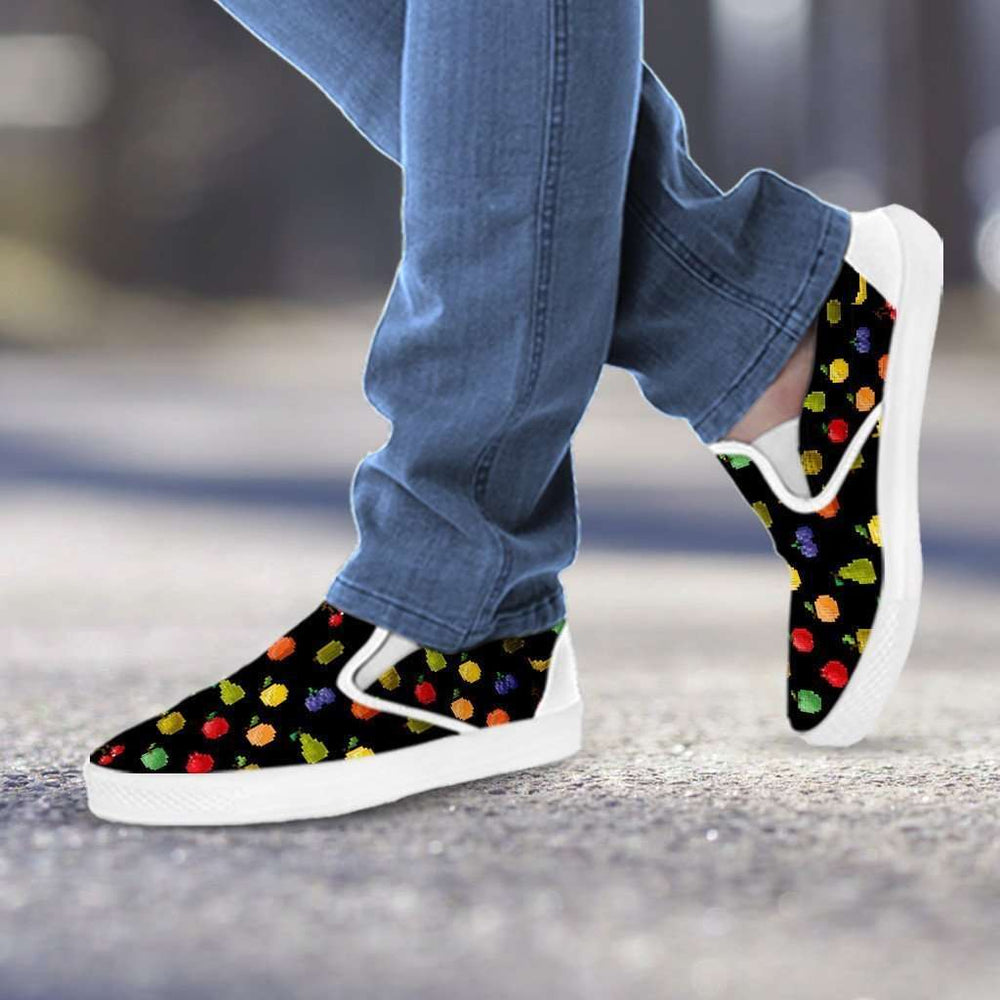 Designs by MyUtopia Shout Out:Bitmap Fruit Slip-on Shoes,Women's / Women's US6 (EU36) / Black,Slip on sneakers