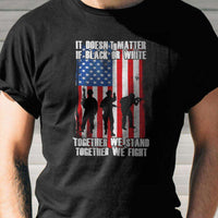 Load image into Gallery viewer, Designs by MyUtopia Shout Out:Black or White Together We Stand &amp; Fight US Flag Adult Unisex T-Shirt

