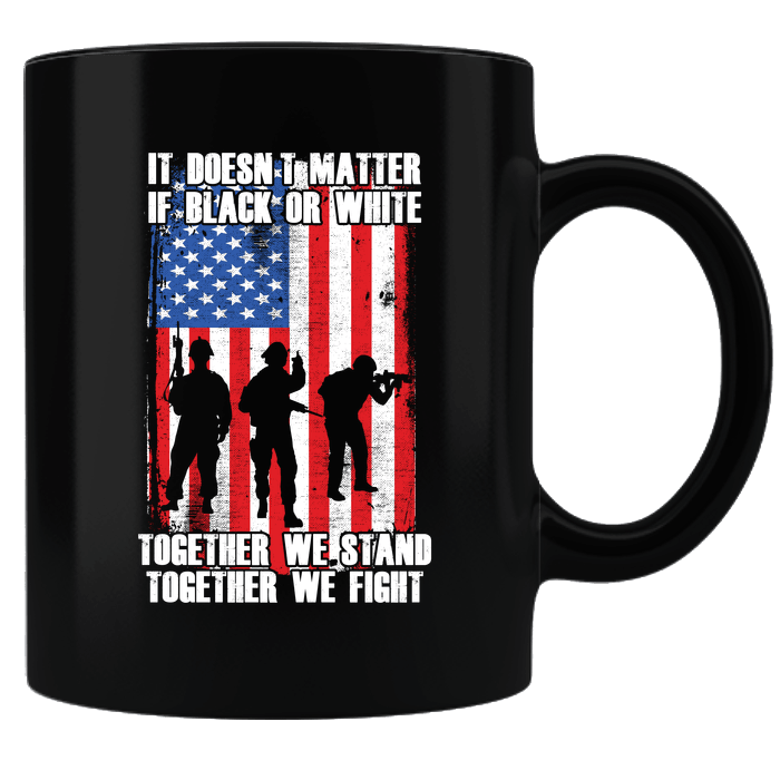 Designs by MyUtopia Shout Out:Black or White Together We Stand & Fight US Flag Ceramic Coffee Mug,Black,Ceramic Coffee Mug