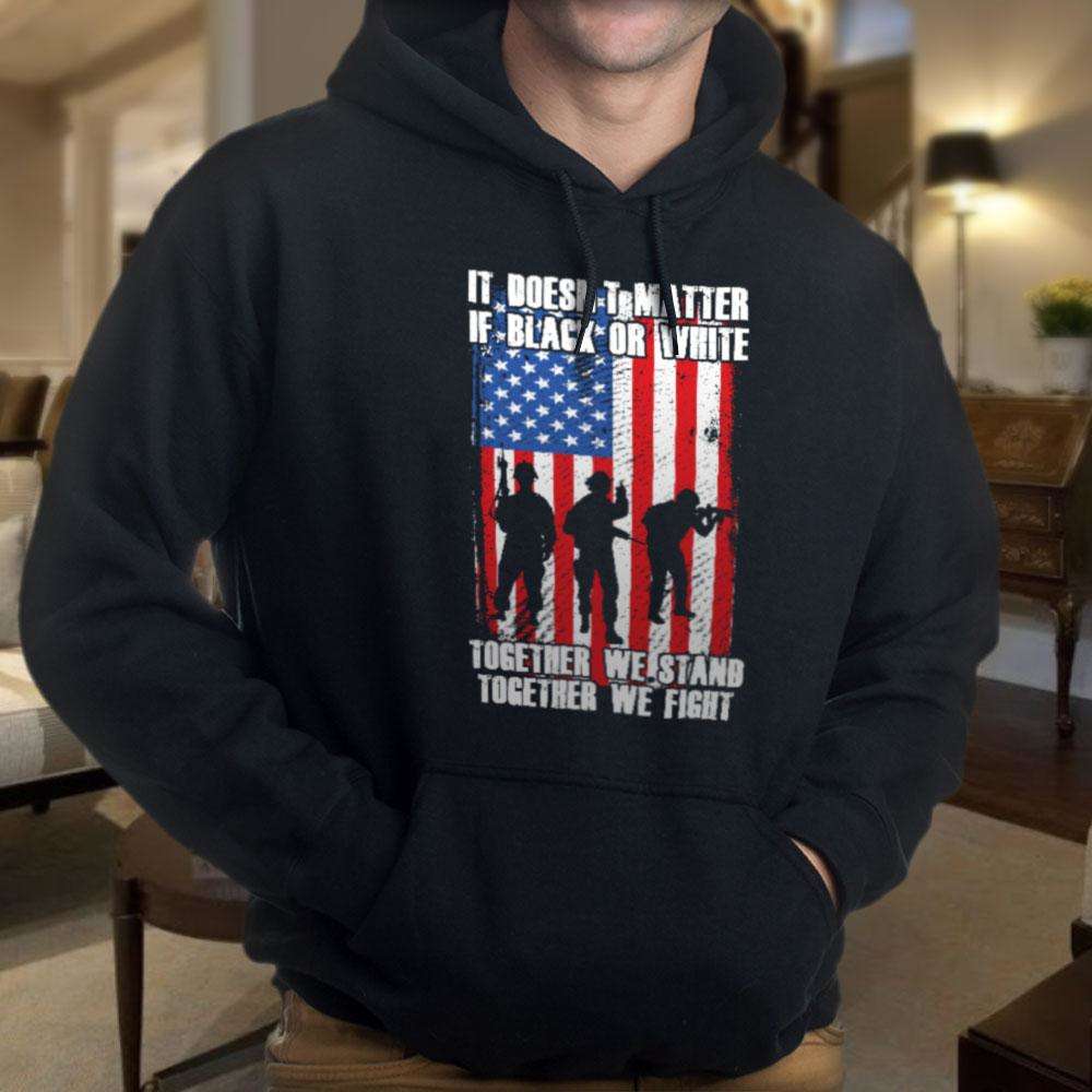 Designs by MyUtopia Shout Out:Black or White Together We Stand & Fight US Flag Core Fleece Pullover Hoodie