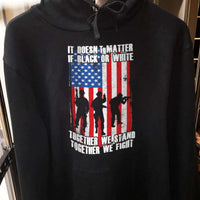 Load image into Gallery viewer, Designs by MyUtopia Shout Out:Black or White Together We Stand &amp; Fight US Flag Core Fleece Pullover Hoodie
