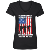 Load image into Gallery viewer, Designs by MyUtopia Shout Out:Black or White Together We Stand &amp; Fight US Flag Ladies&#39; V-Neck T-Shirt,S / Black,Ladies T-Shirts
