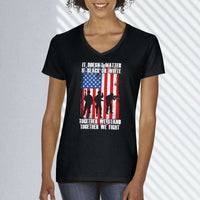 Load image into Gallery viewer, Designs by MyUtopia Shout Out:Black or White Together We Stand &amp; Fight US Flag Ladies&#39; V-Neck T-Shirt
