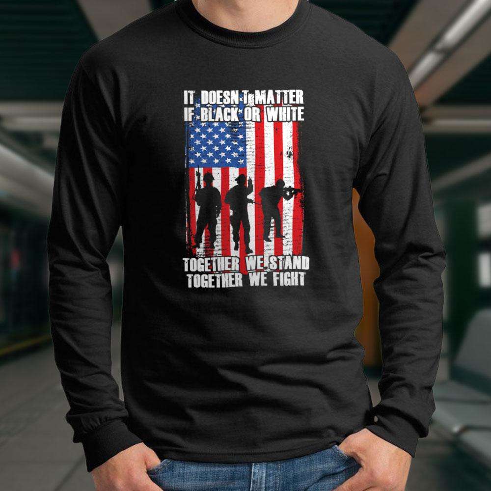 Designs by MyUtopia Shout Out:Black or White Together We Stand & Fight US Flag Long Sleeve Ultra Cotton T-Shirt