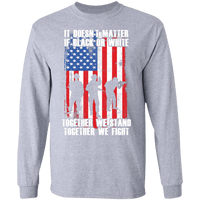 Load image into Gallery viewer, Designs by MyUtopia Shout Out:Black or White Together We Stand &amp; Fight US Flag Long Sleeve Ultra Cotton T-Shirt,Sport Grey / S,Long Sleeve T-Shirts
