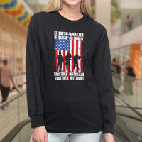 Load image into Gallery viewer, Designs by MyUtopia Shout Out:Black or White Together We Stand &amp; Fight US Flag Long Sleeve Ultra Cotton T-Shirt
