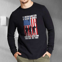Load image into Gallery viewer, Designs by MyUtopia Shout Out:Black or White Together We Stand &amp; Fight US Flag Long Sleeve Ultra Cotton T-Shirt
