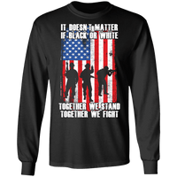 Load image into Gallery viewer, Designs by MyUtopia Shout Out:Black or White Together We Stand &amp; Fight US Flag Long Sleeve Ultra Cotton T-Shirt,Black / S,Long Sleeve T-Shirts
