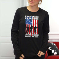 Load image into Gallery viewer, Designs by MyUtopia Shout Out:Black or White Together We Stand &amp; Fight US Flag Long Sleeve Ultra Cotton T-Shirt
