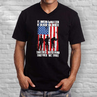 Load image into Gallery viewer, Designs by MyUtopia Shout Out:Black or White Together We Stand &amp; Fight US Flag Men&#39;s Printed V-Neck T-Shirt
