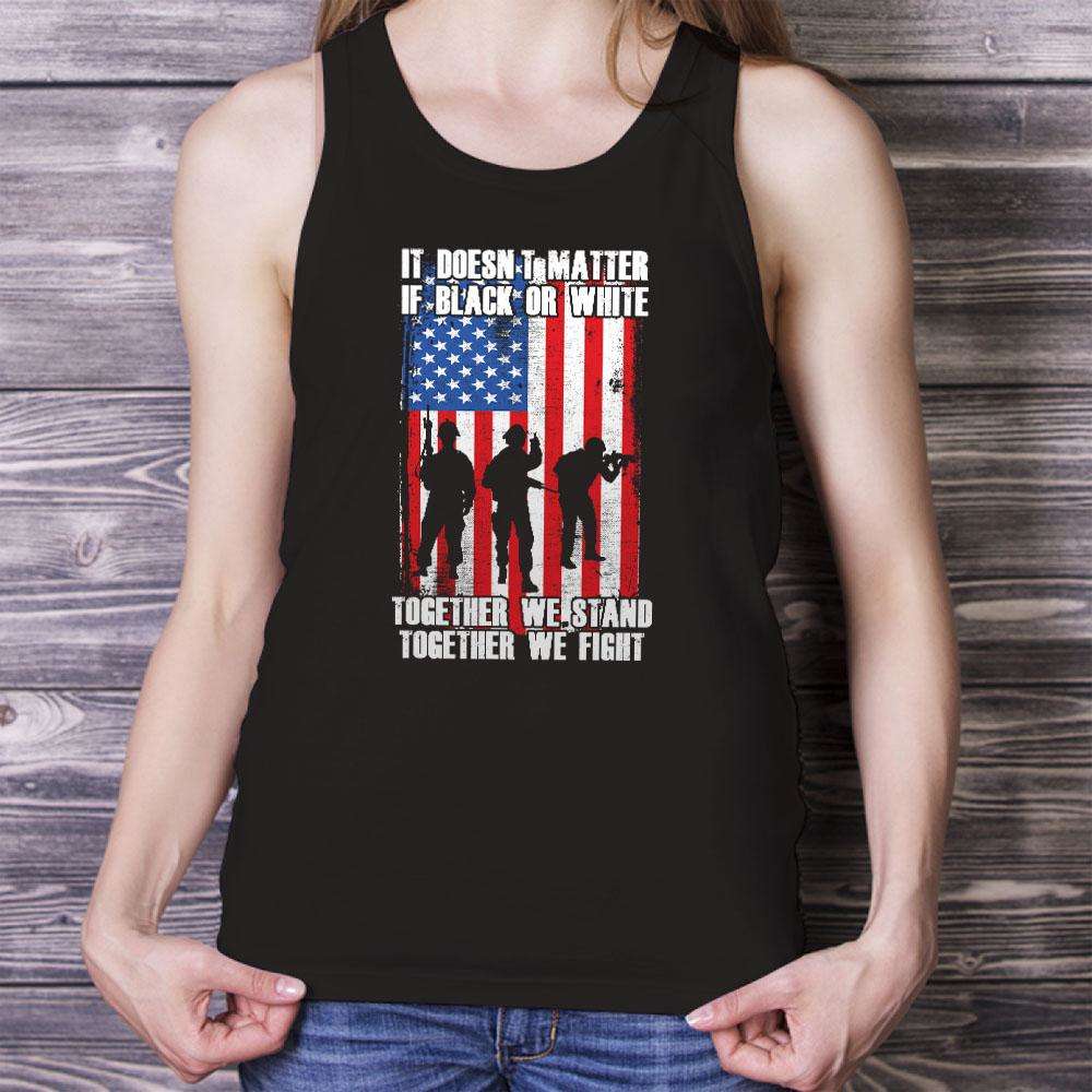 Designs by MyUtopia Shout Out:Black or White Together We Stand & Fight US Flag Unisex Tank