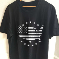Load image into Gallery viewer, Designs by MyUtopia Shout Out:Black &amp; White US Flag US Map Adult Unisex T-Shirt,S / Black,Adult Unisex T-Shirt
