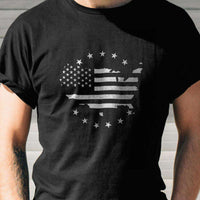 Load image into Gallery viewer, Designs by MyUtopia Shout Out:Black &amp; White US Flag US Map Adult Unisex T-Shirt

