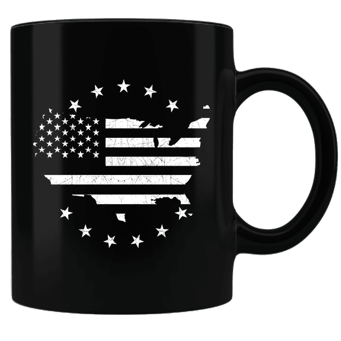 Designs by MyUtopia Shout Out:Black & White US Flag US Map Ceramic Coffee Mug