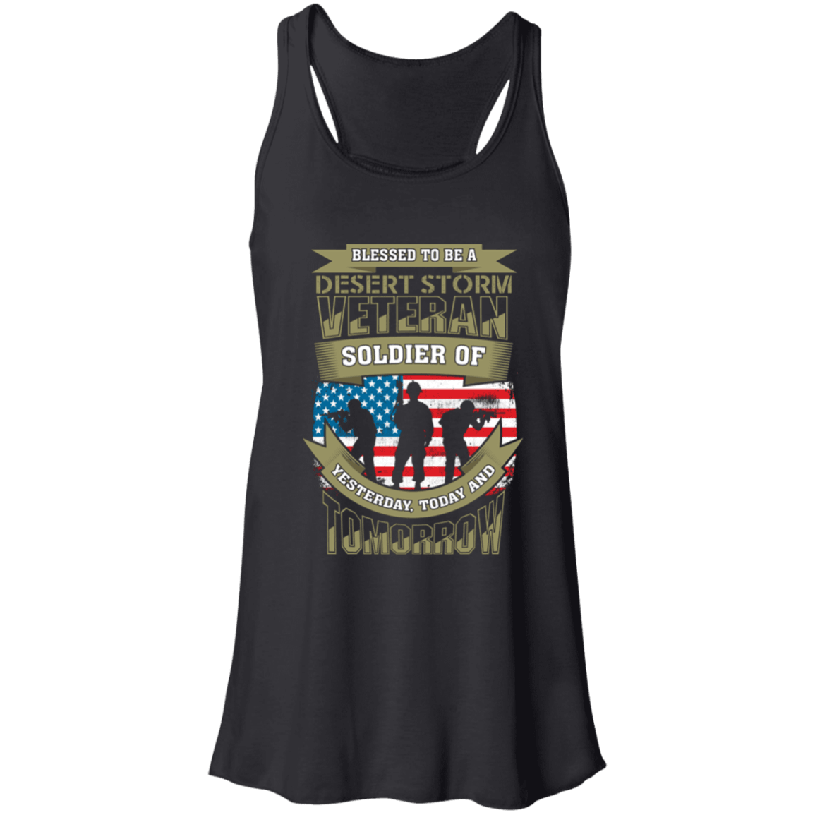 Designs by MyUtopia Shout Out:Blessed to be a Desert Storm Veteran Soldier of Yesterday Today and Tomorrow Flowy Racerback Tank,X-Small / Black,Tank Tops