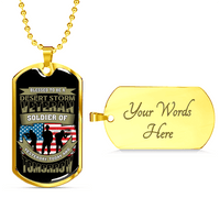 Load image into Gallery viewer, Designs by MyUtopia Shout Out:Blessed to be a Desert Storm Veteran Soldier of Yesterday Today and Tomorrow. Personalized Engraved Keepsake Dog Tag,Gold / Yes,Dog Tag Necklace
