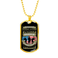 Load image into Gallery viewer, Designs by MyUtopia Shout Out:Blessed to be a Desert Storm Veteran Soldier of Yesterday Today and Tomorrow. Personalized Engraved Keepsake Dog Tag,Gold / No,Dog Tag Necklace
