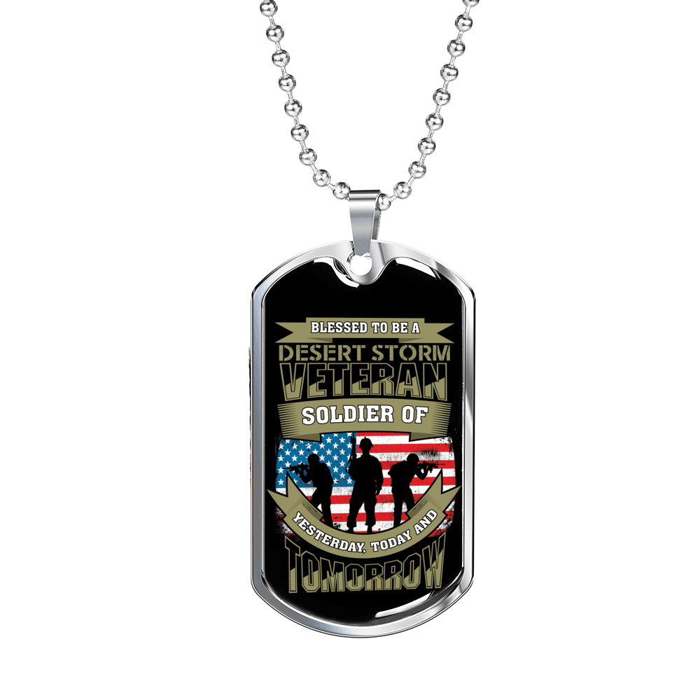 Designs by MyUtopia Shout Out:Blessed to be a Desert Storm Veteran Soldier of Yesterday Today and Tomorrow. Personalized Engraved Keepsake Dog Tag,Silver / No,Dog Tag Necklace