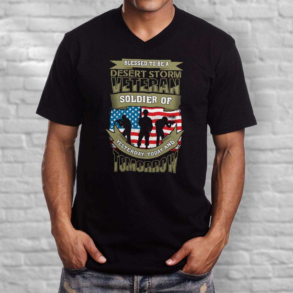 Designs by MyUtopia Shout Out:Blessed to be a Desert Storm Veteran Soldier of Yesterday Today and Tomorrow V-Neck T-Shirt