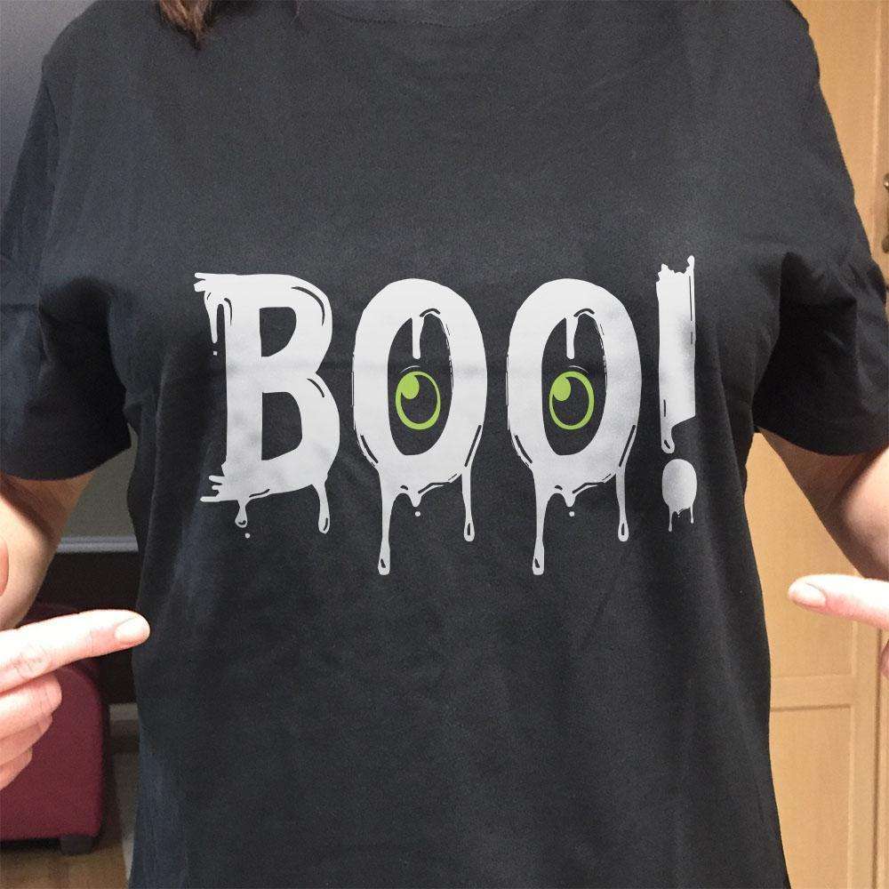Designs by MyUtopia Shout Out:Boo Eyes Adult Unisex Cotton Short Sleeve T-Shirt