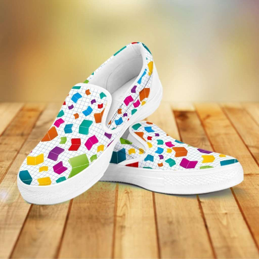 Designs by MyUtopia Shout Out:Books All Over Print Slip-on Shoes,Women's / Women's US6 (EU36) / White,Slip on sneakers