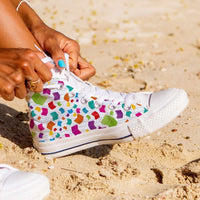 Load image into Gallery viewer, Designs by MyUtopia Shout Out:Books Canvas High Top Shoes,Women&#39;s / Ladies 6 (EU36) / White/Multi,High Top Sneakers
