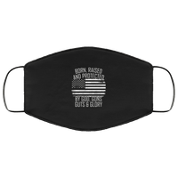 Load image into Gallery viewer, Designs by MyUtopia Shout Out:Born, Raised and Protected By God, Guns, Guts and Glory Adult Fabric Face Mask with Elastic Ear Loops,Fabric Face Mask / Black / Adult,Fabric Face Mask
