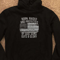 Load image into Gallery viewer, Designs by MyUtopia Shout Out:Born, Raised and Protected by God, Guns, Guts &amp; Glory Core Fleece Pullover Hoodie

