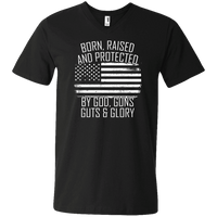 Load image into Gallery viewer, Designs by MyUtopia Shout Out:Born, Raised and Protected by God, Guns, Guts &amp; Glory Men&#39;s Printed V-Neck T-Shirt,S / Black,Adult Unisex T-Shirt
