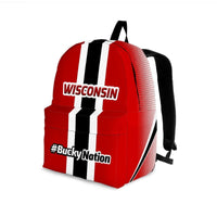 Load image into Gallery viewer, Designs by MyUtopia Shout Out:#BuckyNation Wisconsin Fan Backpack,Large (18 x 14 x 8 inches) / Adult (Ages 13+) / Red/Black/White,Backpacks
