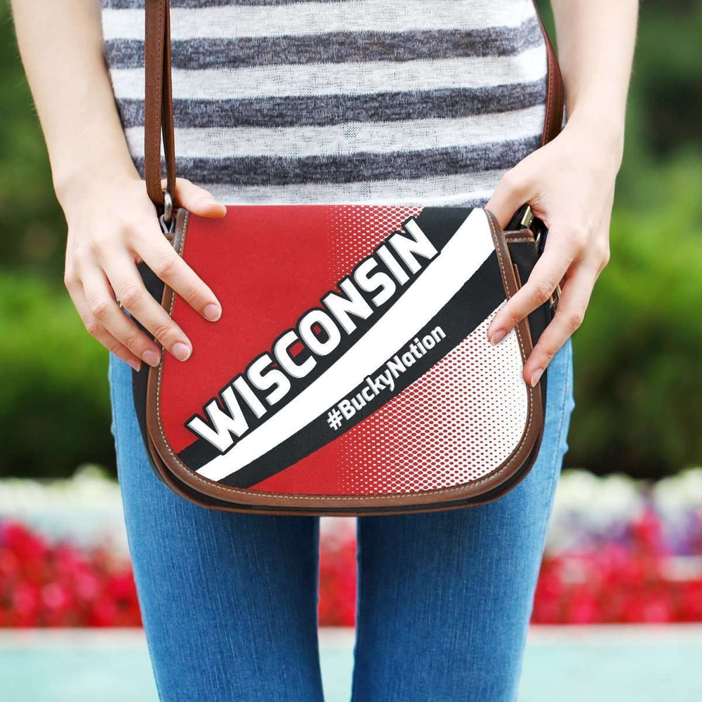 Designs by MyUtopia Shout Out:#BuckyNation Wisconsin Fan Canvas Saddlebag Style Crossbody Purse