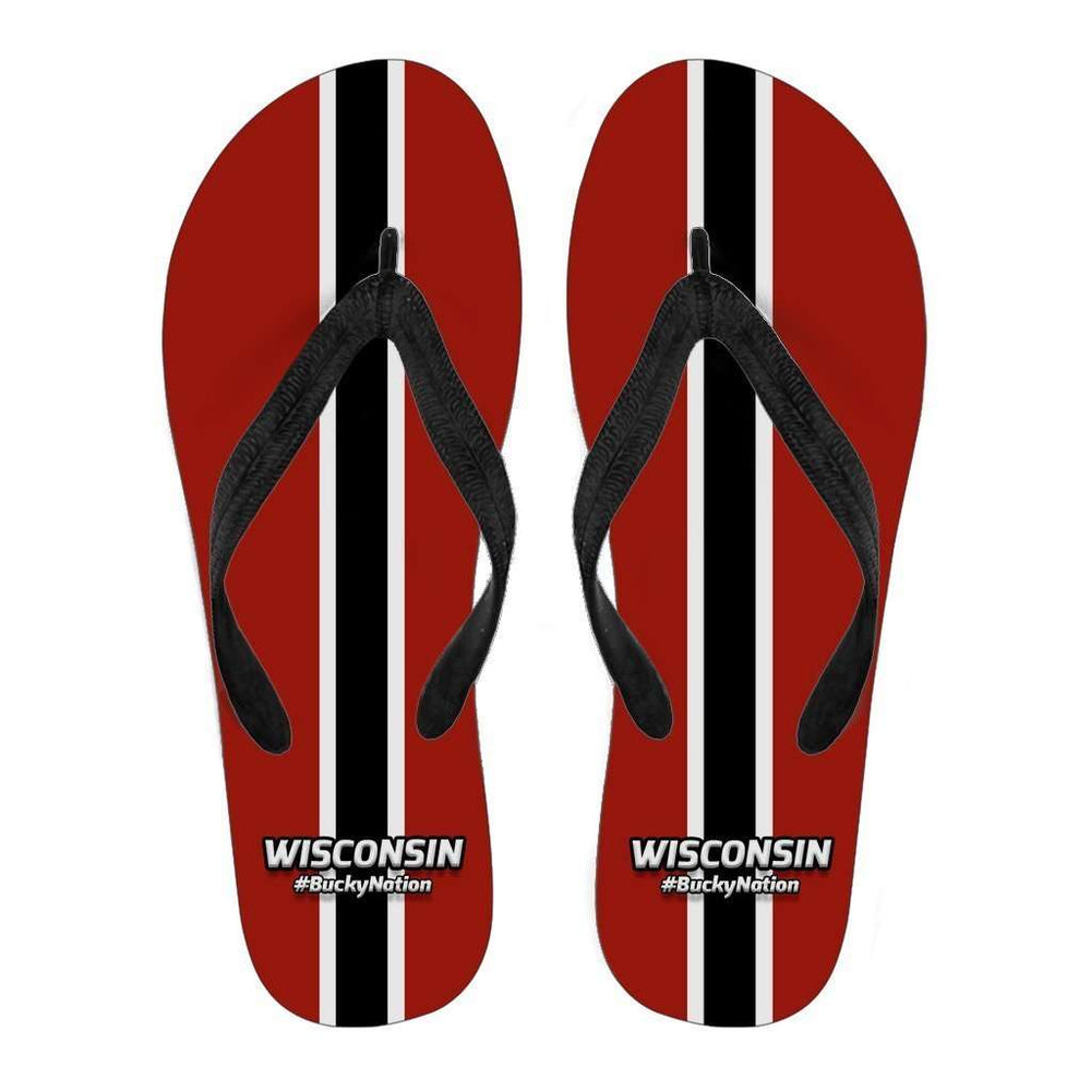 Designs by MyUtopia Shout Out:#BuckyNation Wisconsin Fan Flip Flops,Men's / Men's Small (US 7-8 /EU 40-42),Flip Flops