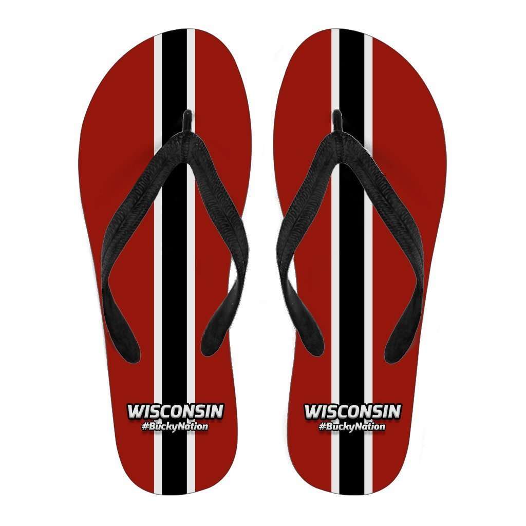 Designs by MyUtopia Shout Out:#BuckyNation Wisconsin Fan Flip Flops,Men's / Men's Small (US 7-8 /EU 40-42),Flip Flops