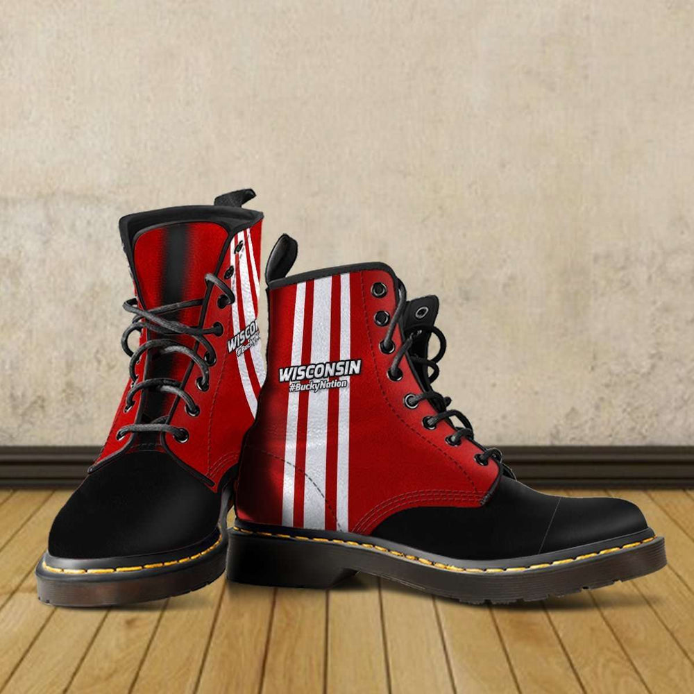 Designs by MyUtopia Shout Out:#BuckyNation Wisconsin Faux Leather 7 Eye Lace-up Boots
