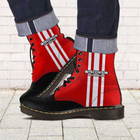 Load image into Gallery viewer, Designs by MyUtopia Shout Out:#BuckyNation Wisconsin Faux Leather 7 Eye Lace-up Boots
