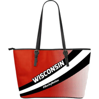 Load image into Gallery viewer, Designs by MyUtopia Shout Out:#BuckyNation Wisconsin Faux Leather Totebag Purse

