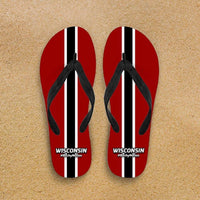 Load image into Gallery viewer, Designs by MyUtopia Shout Out:#BuckyNation Wisconsin Flip Flops,Men&#39;s / Small (US 7-8 /EU 40-42) / Red/Black/White,Flip Flops
