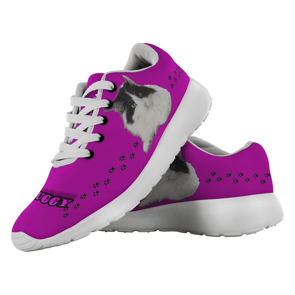 Designs by MyUtopia Shout Out:Buggy the Cat Running Shoes,Mens / US5 / Violet,Running Shoes