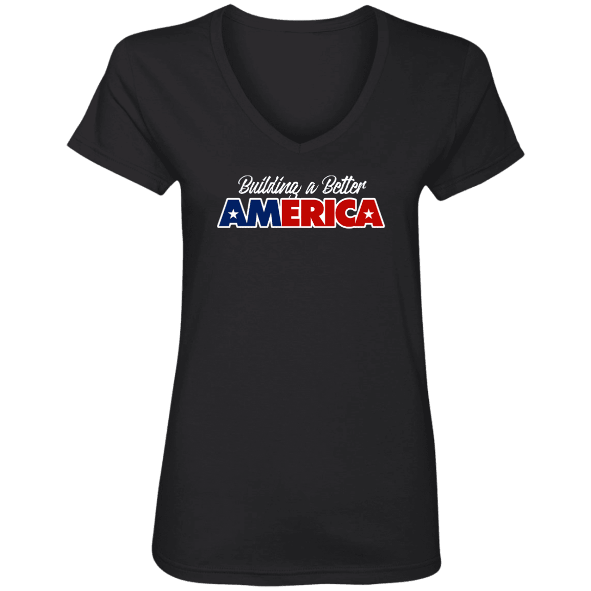 Designs by MyUtopia Shout Out:Building A Better America Ladies' V-Neck T-Shirt,Black / S,Ladies T-Shirts