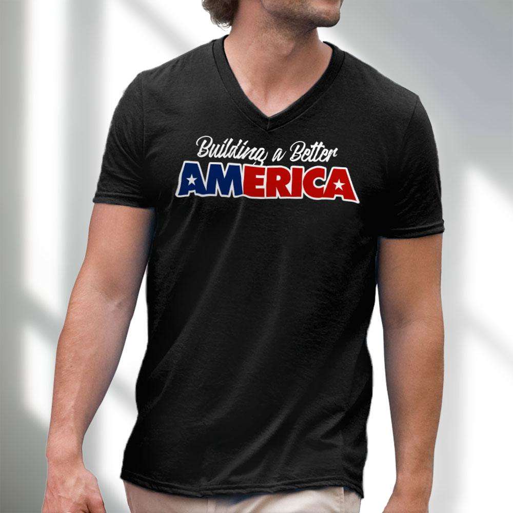 Designs by MyUtopia Shout Out:Building A Better America Trump Men's Printed V-Neck T-Shirt