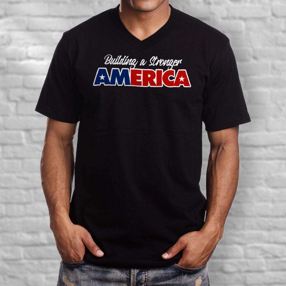 Designs by MyUtopia Shout Out:Building A Stronger America Trump Men's Printed V-Neck T-Shirt