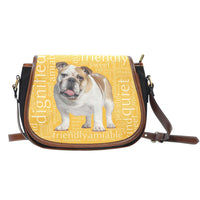 Load image into Gallery viewer, Designs by MyUtopia Shout Out:Bull Dog Word Cloud Canvas Saddlebag Style Crossbody Purse,Left Gold,Cross-Body Purse
