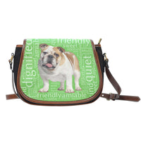 Load image into Gallery viewer, Designs by MyUtopia Shout Out:Bull Dog Word Cloud Canvas Saddlebag Style Crossbody Purse,Left Green,Cross-Body Purse
