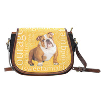 Load image into Gallery viewer, Designs by MyUtopia Shout Out:Bull Dog Word Cloud v2 Canvas Saddlebag Style Crossbody Purse,Right Gold,Cross-Body Purse
