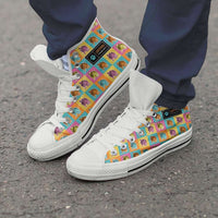 Load image into Gallery viewer, Designs by MyUtopia Shout Out:Bulldog Canvas High Top Shoes,Men&#39;s / Men&#39;s US 8 (EU40) / White/Multi,High Top Sneakers
